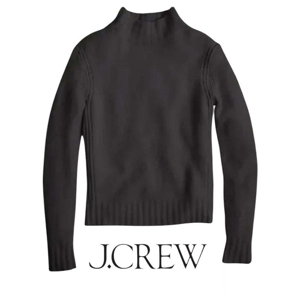 J.Crew Black Merino Alpaca Blend Ribbed Mock Neck Sweater Preppy Cabincore Sz XS
